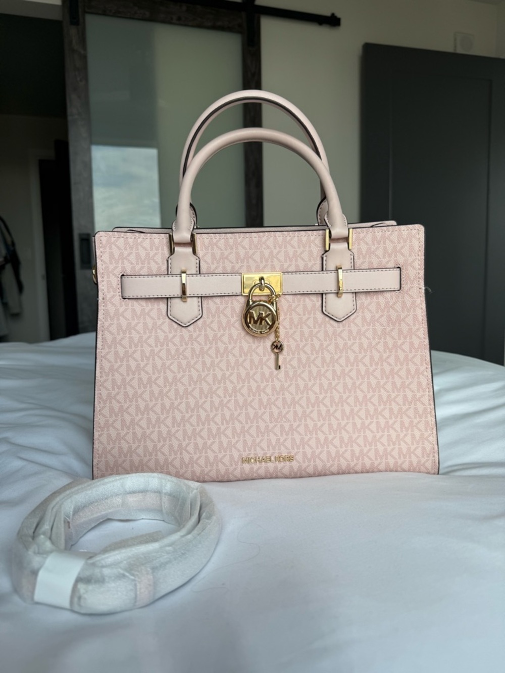 Michael Kors Blush Pink Logo Satchel with Gold Hardware